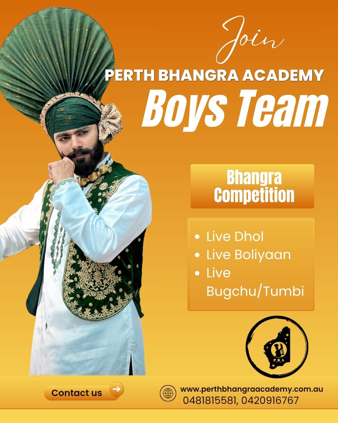 Join Perth Bhangra Academy boys Bhangra competition team in Perth